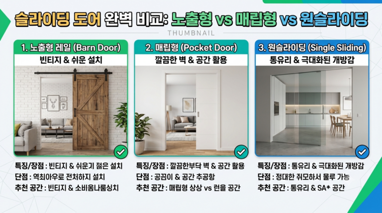 3가지 형태의 슬라이딩도어로 좁은 집 인테리어 해결 6 슬라이딩도어 3종 비교